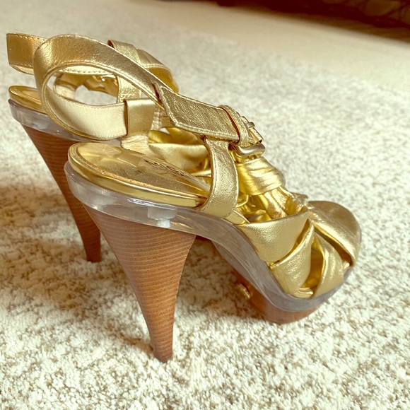 Michael Kors Shoes - MK Lucite Gold Soft Leather Heels!